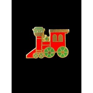 Vintage Norcross Inc Gold Tone Christmas Holiday Train Engine Enamel Brooch Pin